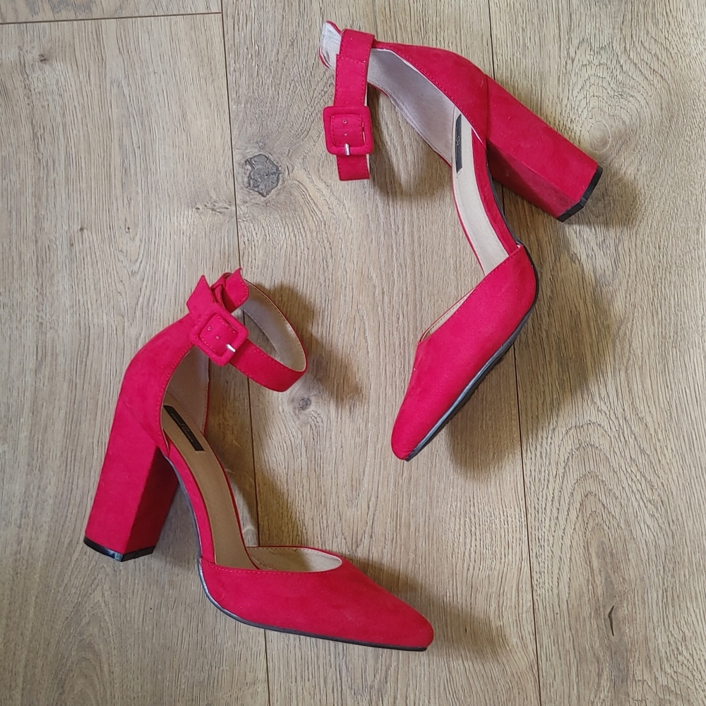 Size 11 Red Buckle Suede Heels Daily Shoes San Francisco